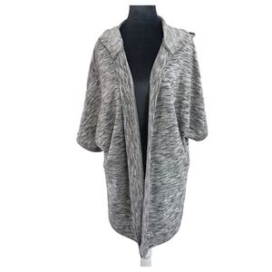 Mudd Gray Marled Hooded‎ Cardigan Kimono Draped Open Front Pockets Sz  L